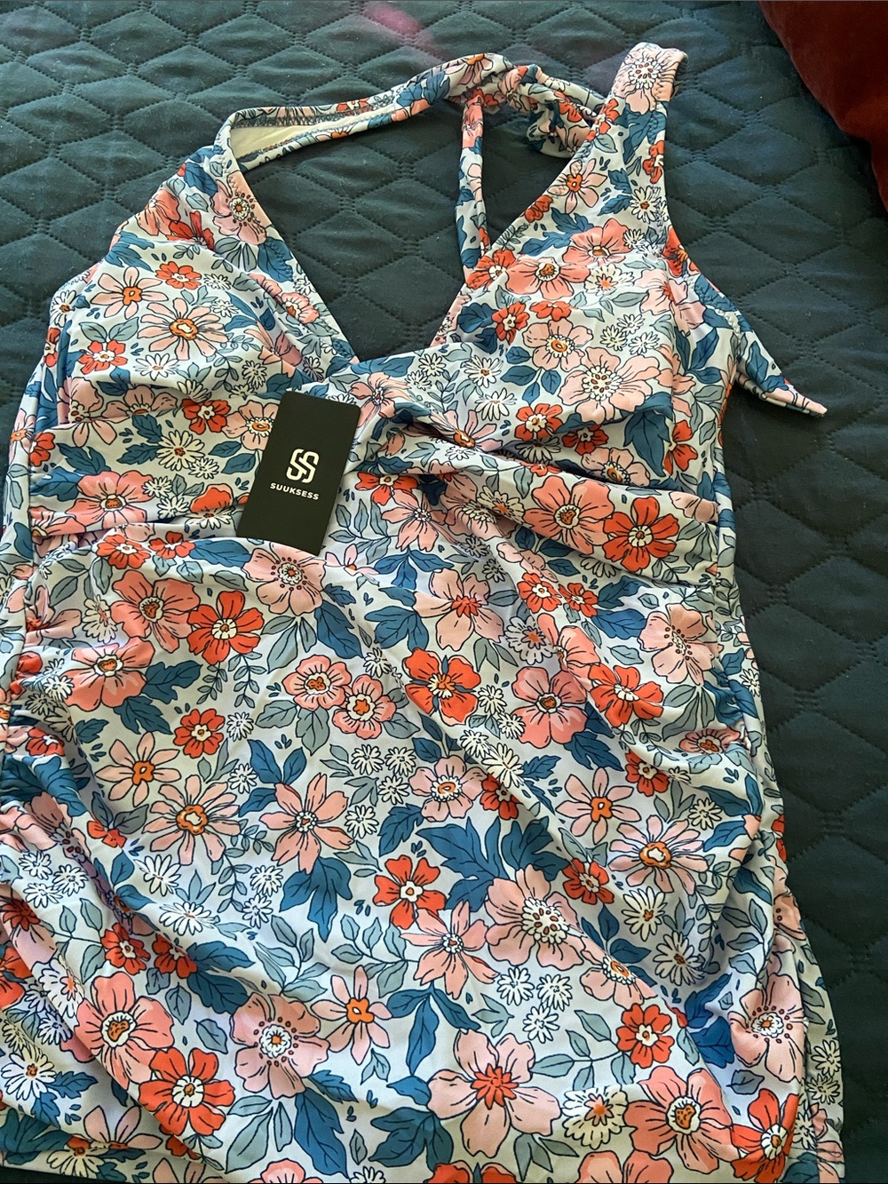 Floral One-Piece Swimsuit in Coral & Blue